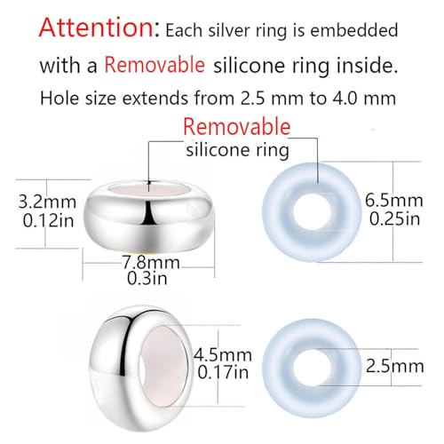 Clip Stopper Charms Sterling Silver Rondelle Spacer Bead for Bracelets (Silver)2