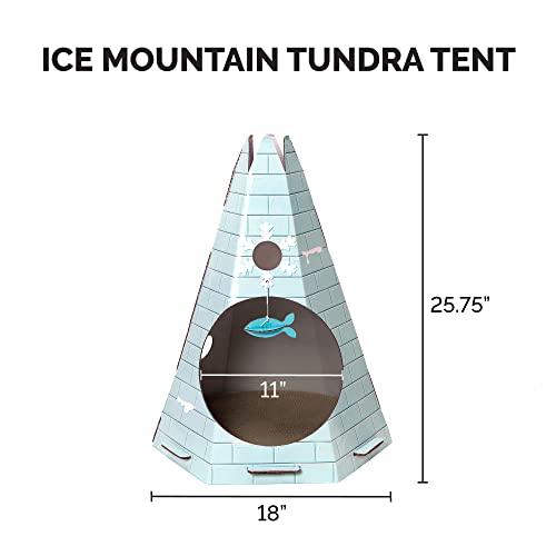 Image of Furhaven Pet Furniture for Cats and Kittens - Decorated Tundra Tent Cat Scratcher Hideout with Toys and Catnip, Ice Block Print, One Size