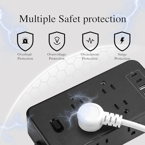 BOCHLION Power Strip, 6-Foot Surge ProtectorExtension Cord with Multiple Outlets, 8 Outlets 4USB Ports (2 USB-C) for Home Office (Black) - image 4
