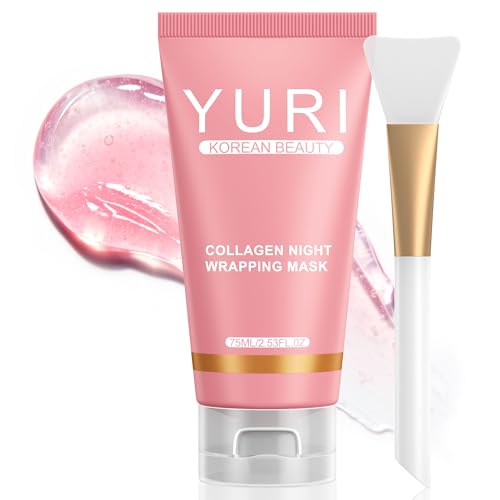 YURI Collagen Night Wrapping Mask - Overnight Collagen Peel Off Mask - Achieve Glass Skin with Elasticity & Hydration - Renews Skin Balance - For All Skin Types(2.53 fl.oz) - Deep Hydration Overnight