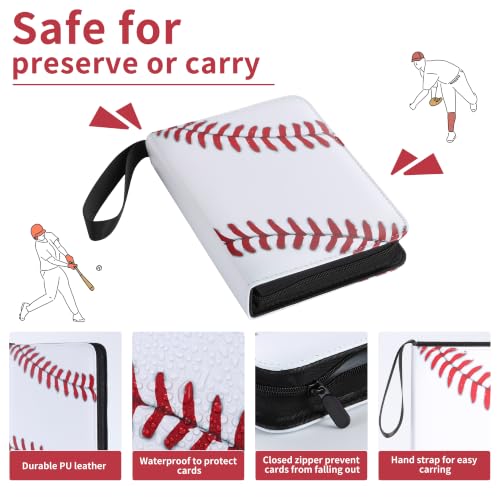 Image of 4 Pocket Baseball Card Binder with Zipper, Holds 400 Cards | 50 Removable Acid-Free & PVC-Free Card Pages, Durable PU Leather Cover for Long-Term Card Storage and Protection