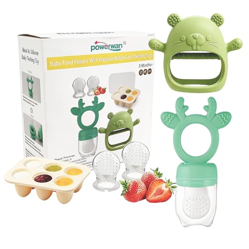 Baby Fruit Feeder with Popsicle Mold Cute Teething Toys Silicone Teethers for Babies 3-12 Months for Baby Feeding Gift (GreenB)