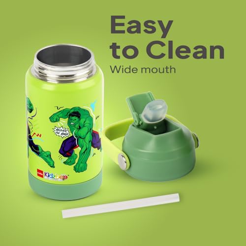 Image of CELLO Kidzbee Gen Alpha Stainless Steel Kids Flask Water Bottle 370 ml | 3D Hulk Touch & Feel Design, Leakproof Lightweight Easy to Carry Hot and Cold Kids Flask Water Bottle for School & Travel