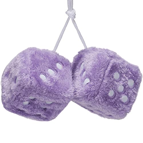 Image of 2.95'' Retro Fuzzy Plush Dice Car Charm Square Plush Dice Car Rear View Mirror Hanging Ornament Car Mirror Hanging Accessories, Purple