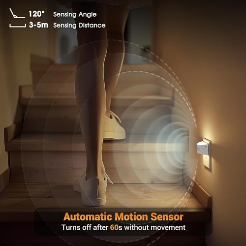 Image of JandCase Motion Sensor Night Light, Night Lights Plug into Wall, Dusk to Dawn Sensor Nightlight with Motion Activated, 30 /60 /100lm Brightness Dimmable, 3000K Warm White, for Kids Bedroom Hallway