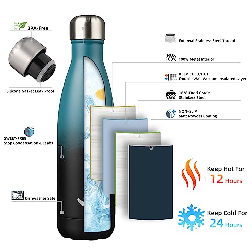 Image of Konokyo Insulated Water Bottles,17 oz Double Wall Stainless Steel Vacumm Metal Flask for Sports Travel,Indigo Black