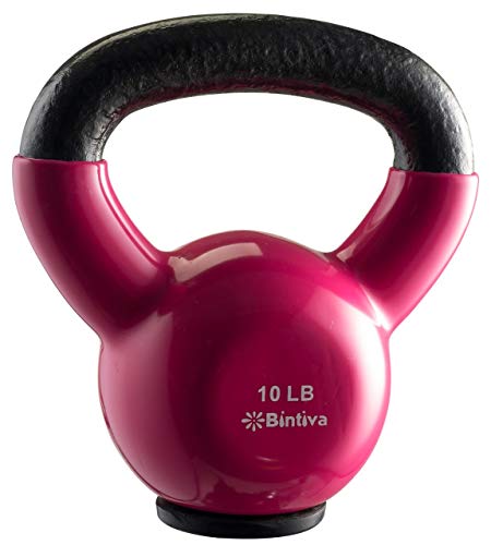 bintiva Kettlebells - Professional Grade, Vinyl Coated, Solid Cast Iron Weights with a
