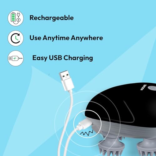 Image of MildCares Smart Electric Head & Scalp Massager - 96 Silicone Kneading Points | Waterproof, Rechargeable Hair Massager for Growth & Stress Relief | Portable Massage Machine for Head, Neck & Shoulders (Black, 1‑Year Warranty)