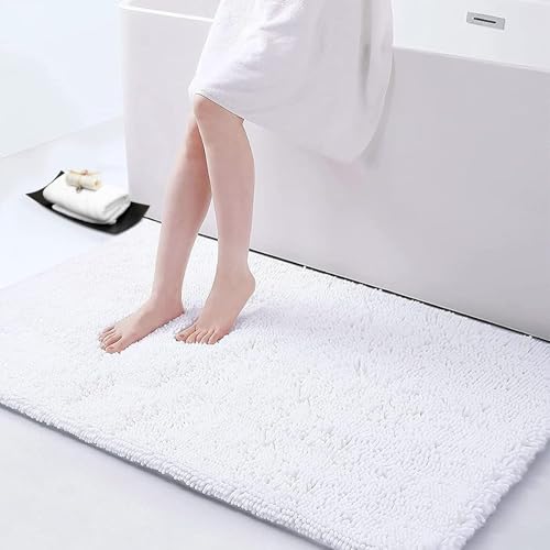 Homaxy rutschfeste Badematte Chenille Badezimmerteppich Mikrofaser Badteppich Saugfähige Hochflor Badvorleger - 60 x 120 cm, Weiß