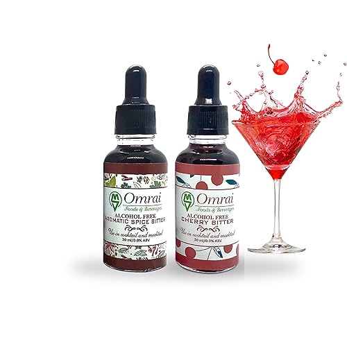 Image of Omrai Foods Spice+Cherry Combo Bitters for Cocktails & Mocktails, 30ml Non-Alcoholic Botanical Bitters | Natural Spice Flavor Enhancer Ideal for Old Fashioned, Negroni, Manhattan, Martini & Gin Tonic