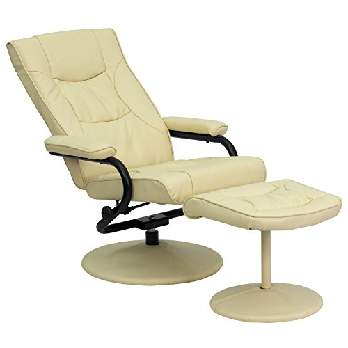 Flash Furniture Contemporary Multi-Position Recliner And Ottoman With Wrapped Base In Cream Leathersoft #TOP3