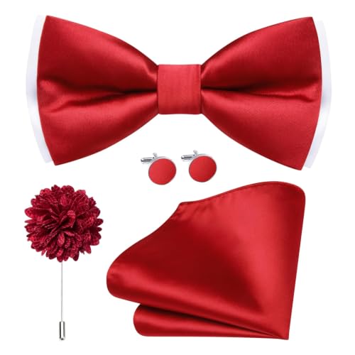 Image of Dubulle Mens Paisley Striped Bowtie Set Pre-tied Bowtie for Men and Pocket Square Set Wedding Business