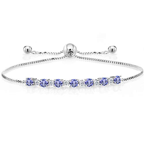 Gem Stone King 925 Sterling Silver Blue Tanzanite and White Topaz Adjustable Tennis Bracelet For Women (1.20 Cttw Adjustable Up to 9 Inch)