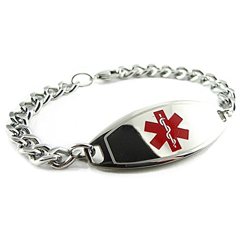 My Identity Doctor - Custom Engraved Medical ID Bracelet - 316L Steel for Teens, Adults - Medium - Red - Wrist Size 8.5 Inch