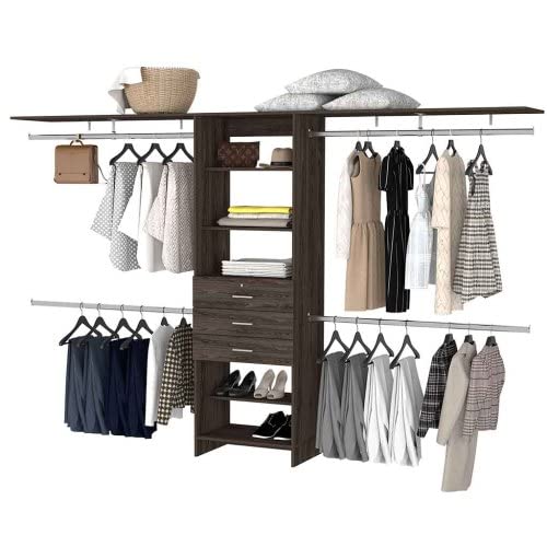 Walk In Closet Organizer System Kit Metal Closet System With Expandable Hanging Rod Custom Adjustable Closet Shelves For Bedroom, Storage Rack, Built In Closet Shelving, Brown #TOP1