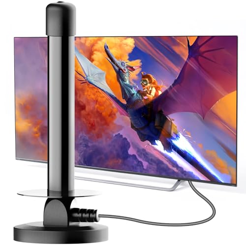 Antenna TV Interna con Base Magnetica – Ricezione 360° DVB-T2/TDT – Supporto 4K UHD e Full HD – Segnale Stabile per Canali TV Gratuiti – Cavo Coassiale 3 m