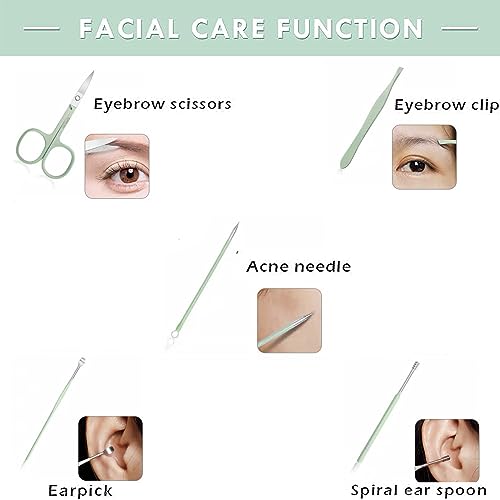 Yindella 16 pcs Stainless Steel Nail Care Tools Pink Manicure Set Professional Nail Clippers Pedicure Kit 1 Grooming Kit with Luxurious Travel Leather Case for Men Women (Green) - Image 3