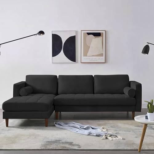 Image of Lezra LHS 4 Seater L Shape Sofa Set for Living Room (Black Fabric) Premium Fabric Sofa