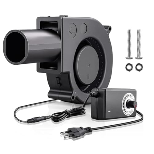 Radiallüfter 12V, 220V Regelbar Kühlung Lüfter, 97mm Gebläse Lüfter mit controller & Rohr für Belüftung Lüfterwechsel BBQ Aufblasbar Kamin(97 x 33mm)