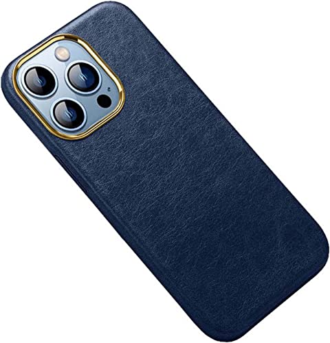 Protégez l'iPhone 13 Pro des chutes avec cet étui cuir véritable bleu antichoc et anti-rayures