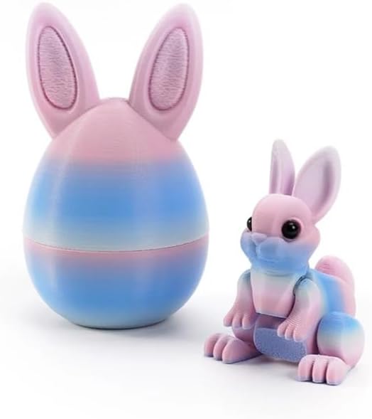3D Easter Bunny Printed Fidget Toy, 3D Printed Easter Eggs with Rabbit Inside, Autism Toy Egg Toy for Anxiety Relief, Flexible Joints Rabbit Easter Egg Gift for Children (B)