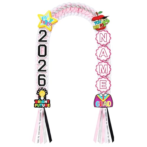 Juexica Kindergarten Graduation Ribbon Leis Class of 2026 Braided Necklace Making Kit with Alphabetic Decorative Cards Preschool Kids Grad Graduation Party Gifts(Pink White)