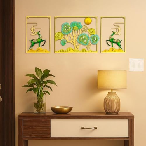 Image of Home And Crafts Metal Modern Multicolor Deer Leaf Wall Art Decor Showpiece Big Stylish Frame Sculpture For Home Decor,Living Room,Bedroom Office