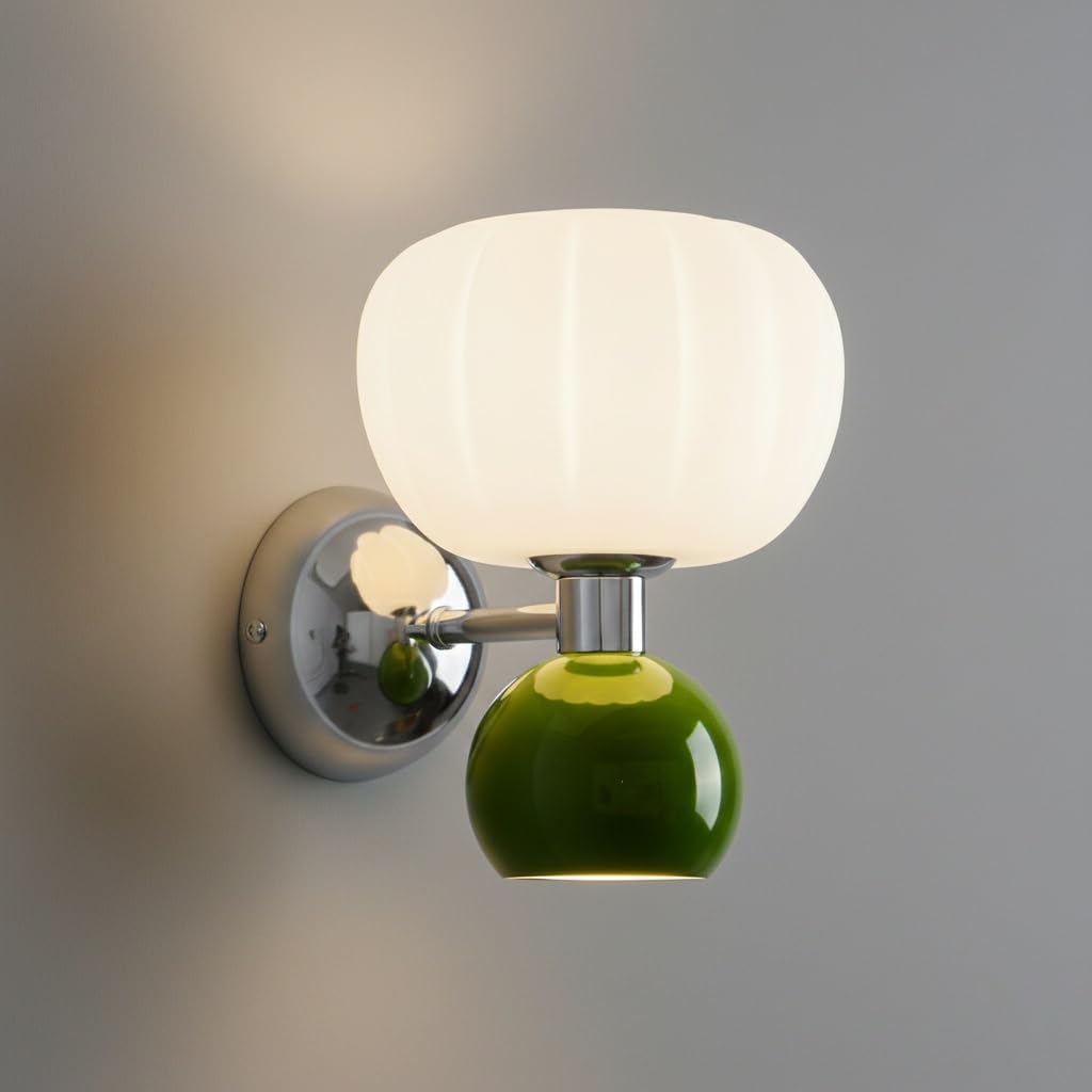 IvyLoutish Modern Nordic Double Globe Wall Sconce, Chromed Metal Base with Frosted Glass & Painted Sphere Wall Light, G9 Hardwired Ambient Lighting Fixture for Bedroom, Living Room, Bedside(Green)