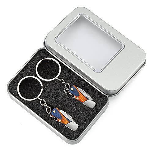 Yisida 2Pcs Small Pocket Knife, Mini Keychain Knife, Edc Stainless Steel Knife, Colorful Wood Handle Folding Knife, Blade Length 1.5 Inch, With Aluminum Gift Box #TOP4