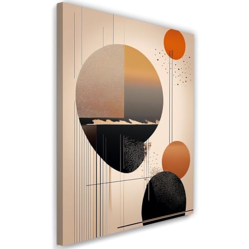 Cuadro abstracto moderno para salón en lienzo geométrico naranja y beige minimalista 2