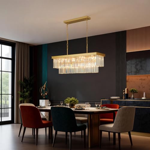 Weesalife Crystal Chandeliers for Dining Room Light Fixtures Over Table，11-Lights Gold Modern Rectangle Chandeliers for Kitchen Island Bar L33.5 Inch by Weesalife - Image 8