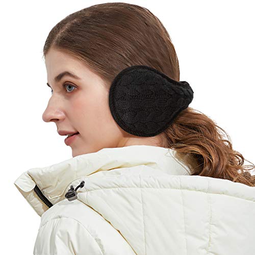 Surblue Unisex Warm Knit Cashmere Winter Pure Color Earmuffs With Fur Earwarmer, Adjustable Wrap,Black,Large #TOP1