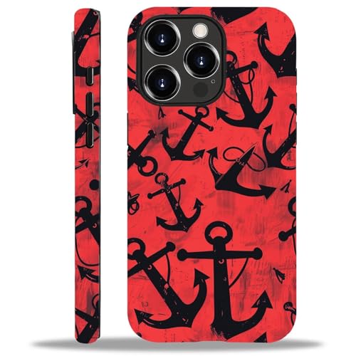 yicomon Compatible with iPhone 12/12Pro Case, Anchor Red Black Pattern Print Matte Phone Case Durable Fashion Funny Liquid Silicone Case Soft Anti-Scratch Shockproof Protective Cover