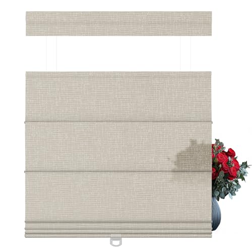 BEERISSA Roman Shades,Indoor,Cordless,Light Filtering-Linen Ivory,Custom Size