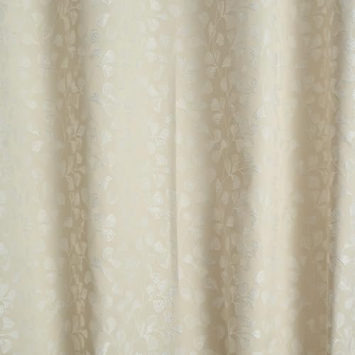 Image of haus & kinder Printed Jacquard Window Curtains 5 Feet Long Pack of 2 Window Curtains, 5 Feet Curtains for Window (Gingko Serenity, Champagne Nature 130x152 CM)