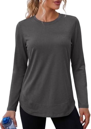 Fisoew Damen Langarm Sportshirt Rundhals Funktionsshirt Oberteile | Funktionsshirt,Sport Shirt,Laufshirt,Leicht,Sonnenschutz,Atmungsaktiv,Locker,Laufen,Fitness,Yoga,Gym,Training
