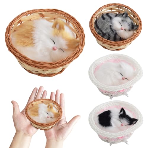 Lot de 4 mini chats miniatures en panier cadeau idéal pour enfants garçons et filles