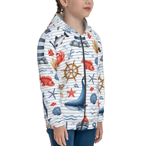Watercolor Nautical Kid Hoodies Boys Zip Up Sweatshirts Girls Pullover with Pocket4