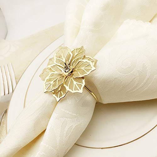 Nagu Flower Napkin Rings Set Of 6, Hollow Out Floral Napkin Holder Adornment Exquisite Household Napkins Rings Set Rhinestone Napkin Rings For Wedding Banquet Christmas Table Setting (Gold) #TOP4