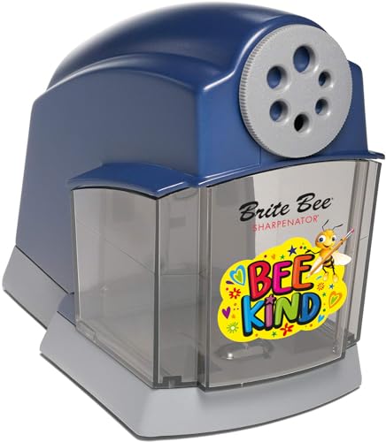 Brite Bee Sharpenator – Heavy Duty Classroom Electric Pencil Sharpener for Teachers & Students – Quiet Motor, Auto Stop, Large Bin, Helical Blade – Sharpens All Pencil Types (Bee Kind Front)