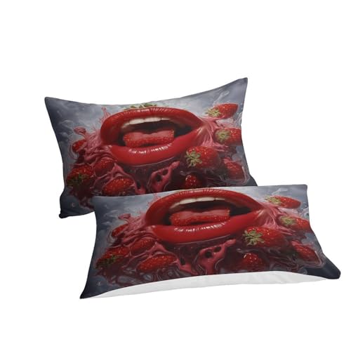 Housse de couette microfibre de qualité supérieure avec motif Red Lips imprimé 3D - 4
