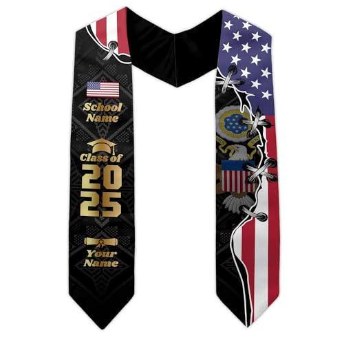 MonkeyVan Personalized USA Graduation Sash, Class of 2025 American Flag Stole Custom Stole for College High School University Us11