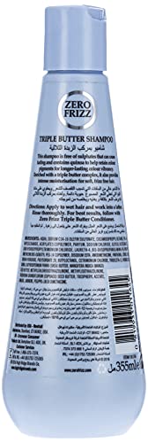 Image of Zero Frizz Triple Butter Shampoo 355 ml | Sulphate Free for Frizzy Hair | Shea Mango Cocoa Butter Hair Cleanser, Daily Anti Frizz Shampoo for Dry Damaged Hair | Hair Smoothening & Volume Boost