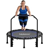 LeJump 48" Foldable Mini Rebounder Trampoline for Adults, Indoor Fitness Trampoline with Adjustable Handle, Low Noise Exercise Trampoline for Home Workout(Blue)