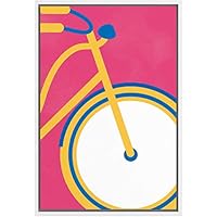 SIGNWIN Framed Canvas Wall Art Geometric Yellow Bike in Pink Background Transportation Bicycles Illustrations Minimalism Modern Closeup Colorful for Living Room, Bedroom, Office - 16