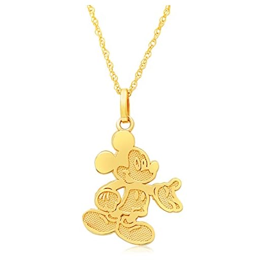 Disney Mickey Mouse 14kt Yellow Gold Classic Mickey Pendant Necklace, 15" Mickey's 90th Birthday Anniversary