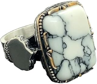 Sterling Silver Ring, White Turquoise Stone, Howlite Stone Ring,Natural Stone, Ottoman Men Ring, Turkish handmade, Gift for Him