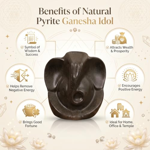 Image of Certified Pyrite Ganesha Idol for Wealth, Success & Vastu | Handmade Lord Ganpati Murti for Home, Office & Temple Decor | Energy Crystal Showpiece Gift for Housewarming & Ganesh Puja