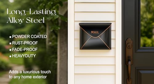 NACH Black Mailbox Wall Mount, 11.5 x 9 x 4.5 inch Wall Mount Mailboxes for Outside, Waterproof Mailboxes for Outside - Envelope Mailbox - Thumbnail 3