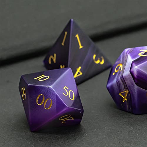 Udixi Gemstone Dnd Dice Set, 7Pcs Purple Agate Stone D&D Dice For Dungeons And Dragons, Polyhedral Dice For Role Playing Mtg Table Games #TOP3